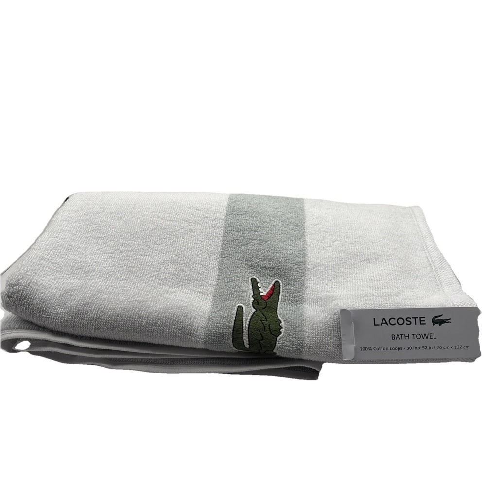 Bath Towel 100% Cotton 30" x 52" Big Crocodile Logo -‎ White